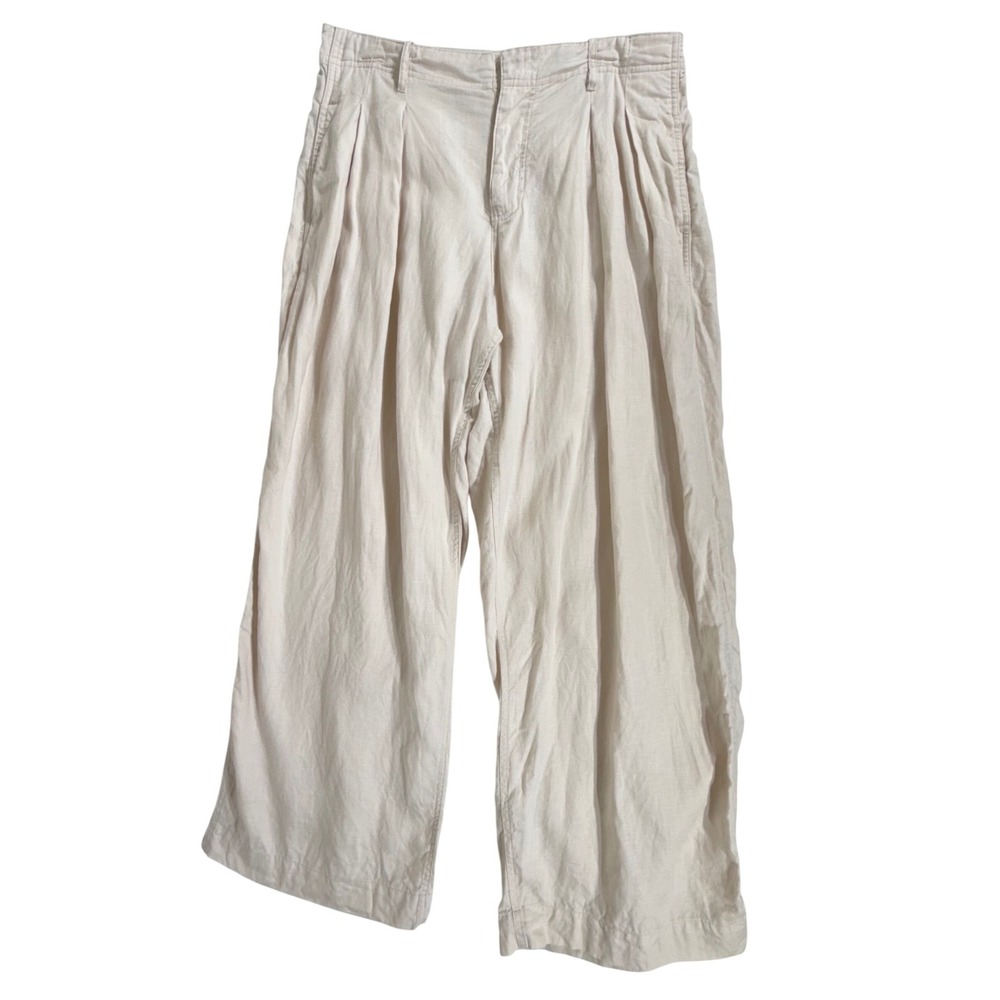 By Together Wide Leg Pants Size Medium‎ (32x29.5) Beige Linen Pleated High Rise